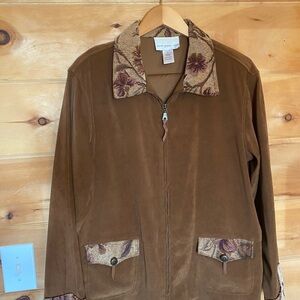 Vintage Brown Suede Jacket with Floral Accents